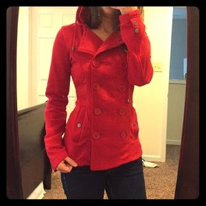 NWT New Look S red pea coat soft sweater material